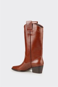 Resim Elle Taba Deri Kadın Western Çizme 