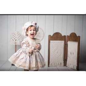 Resim H L Y Karol Tasarım Vintage Model Çiçekli Elbise - Çocuk Abiyesi - Doğum Günü Kıyafeti 0-12 Yaş İçin Uygun KREM 