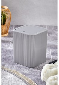 Resim Line Çizgili Kare Kapaklı Klik Çöp Kovası Banyo Mutfak Gri 