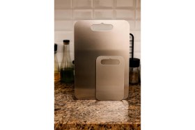 Resim Feyza Design Paslanmaz Çelik Kesme Tahtası 24X34-15X24 Cm, Mutfak Için Şık ve Dayanıklı 