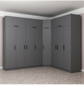 Resim Minar Kale 8 Kapaklı 4 Ç Köşe Dolap + Yüklük Antrasit 235cm 