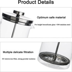 Resim PremiumPort Cam French Press 350 Ml, Paslanmaz Çelik Filtreli, Gümüş Renk 