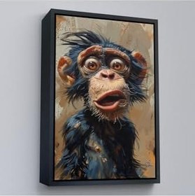 Resim Ahşap Çerçeveli Şaşkın Şempanze Tablosu Altın 55 X 75, TTÇ.KNV7881FRM 