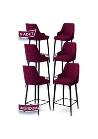 Resim Canisa Enox Serisi 6 Adet Mürdüm Sandalye Mutfak Bar Sandalyesi Babyface Kumaş Siyah Metal Ayak Sandalyeler Mürdüm Ayaklar Siyah 