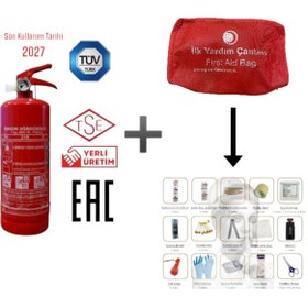 Resim OTOMEKSAN 1 Kg Yangın Söndürücü + TSE Belgeli İlk Yardım Çantası (Araç Zorunlu Seti) 
