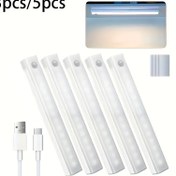 Resim 3 adet/5 adet USB Şarj Edilebilir LED Hareket Sensörlü Işıklar, Manyetik Kurulum, 36V Düşük Voltaj, Sıcak/Beyaz İç Mekan Aydınlatması, Gardıroplar, RV Aksesuarları, Lityum Polimer Pil, USB Şarj RV İç Mekan Aydınlatması 