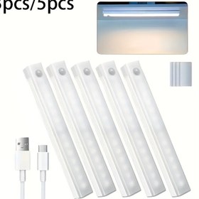Resim 3 adet/5 adet USB Şarj Edilebilir LED Hareket Sensörlü Işıklar, Manyetik Kurulum, 36V Düşük Voltaj, Sıcak/Beyaz İç Mekan Aydınlatması, Gardıroplar, RV Aksesuarları, Lityum Polimer Pil, USB Şarj RV İç Mekan Aydınlatması 
