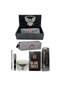 Resim Bjkset098 Beşiktaş Orjinal Lisanslı Beyaz Air Kalemtraş Ahşap Kutulu 6'lı Kırtasiye Seti Kırmızı Siyah Sarı 