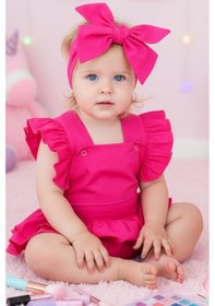 Resim Kız Bebek Pembe Pamuklu Salopet Bandana Takım Tkm-0032 Pembe 
