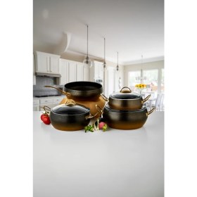 Resim Lavonni Caldora 7 Parça Granit Güveç Tencere Seti Siyah Gold Saplı 
