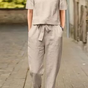 Resim Kadınlar İçin Şık Tek Renk Moda Pantolon Takımı 