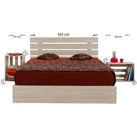 Resim Pasifichome Huga Çift Kişilik Ahşap Karyola Komodin Takım Meşe 160 Cm 