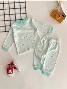 Resim DERİNBEBE Neşeli Bebekler Bulut Desen Pijama Takımı Yeşil 