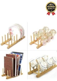 Resim Çok Amaçlı Düzenleyici Bulaşıklık Plak Tabak Kitap Mutfak Organizer 8 Bölmeli Bambu Tabak Standı Diğer 