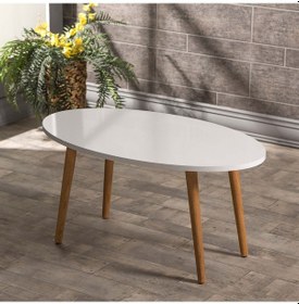 Resim Zigon Sehpa Ve Orta Sehpa Set Ahşap Torna Elips Beyaz 