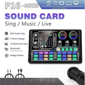 Resim Ses Kartı Youtube Kick Podcast ve Yayıncı, Ses Kartı, Dj Mikser, Taşınabilir Podcast Prodüksiyon Stüdyosu, Canlı Yayın, Kayıt, Oyun Için Kondenser Ses Kartlı Mikrofon Mikseri P16 
