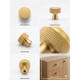 Resim Viva Altın Modern Düğme Kulp -Dokulu Metal Aksesuar (Vidalı Paket) 8 Adet 