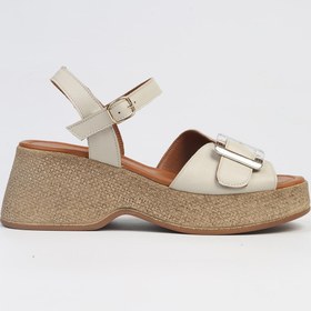 Resim Pierre Cardin ® | PC-7209- 3807 Bej-Kadın Dolgu Topuk Sandalet Ayakkabı 