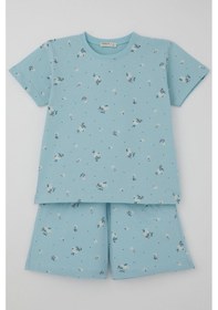 Resim Breeze Kız Çocuk Şortlu Pijama Takımı Çiçek Desenli 4-8 Yaş, Açık Mavi 