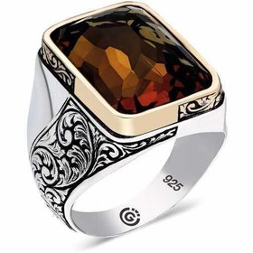 Resim Bague pour homme en argent et pierre de zultanite inclinée 