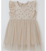 Resim Breeze Kız Bebek Elbise Kalp Desenli Tüllü Fırfırlı 9 Ay-3 Yaş, Bej Bej 