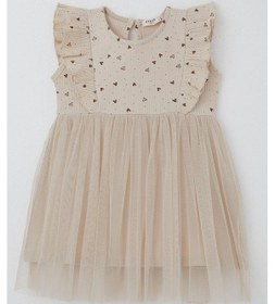Resim Breeze Kız Bebek Elbise Kalp Desenli Tüllü Fırfırlı 9 Ay-3 Yaş, Bej Bej 