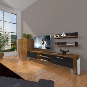 Resim Decoraktiv Eko On Slm Dvd Krom Ayaklı Tv Ünitesi Tv Sehpası Ceviz Siyah 