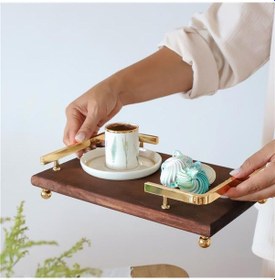 Resim Akayev Ahşap Altın Boncuk Ayaklı L Dizayn 30x20 cm Tepsi 