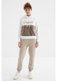 Resim Tommy Life Koyu Bej Yüksek Bel Şardonlu 3 İplik Pamuklu Basic Kadın Eşofman Alt - 94624 Koyu Bej 