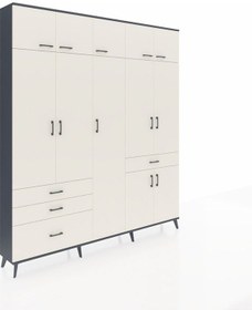 Resim Arges Dolap 11 Raflı 4 Çekmeceli 2 Askılı 220x30x243 Antrasit-aytaşı/aytaşı Aytası/aytası 