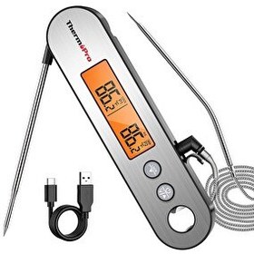 Resim ThermoPro TP610 Su Geçirmez Dijital Ve Işıklı Çift Problu Katlanabilir Profesyonel Gıda Termometre 