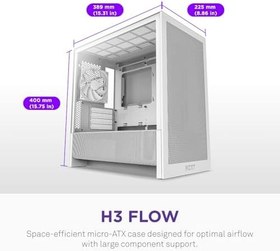 Resim NZXT H3 Flow Micro-ATX PC Kasası, Optimize Edilmiş Hava Akışı, 1x 120mm Arka Fan Dahil, Tam Boyutlu GPU Desteği, 280mm Ön ve 240mm Üst Radyatör, Back-Connect Anakart Uyumluluğu, Beyaz 