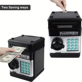 Resim Çocuklar için Dijital Domuz Bankası ATM Makinesi, Şifre Kilidi ile Elektronik Para Biriktirme Bankası, Otomatik Kağıt Para ve Madeni Para Depolama Kutusu, Siyah Plastik Oyuncak Bankası 