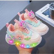 Resim Uıowoo Prenses Stili Işıklı Ayakkabı Döner Toka Ve Led Işık Kız Çocuk Platformu Sneaker Pembe Deri Yüzey 