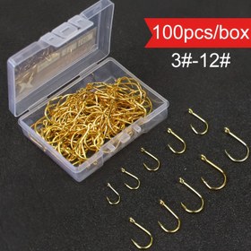 Resim 100 Adet Paslanmaz Çelik Solucan Çengelli, Altın Dairesel Uçlu Olta Çengeli Seti, 3#-12# Çeşitli Boyutlarda, Taze/Su Suyu Balıkçılığı için Dayanıklı Iseama Balık Çengeli 