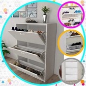 Resim Modilayn Trıplex Kapıönü 3 Katlı Düşer Kapak Ayakkabılık, Antre- Hol- Kolidor Ayakkabı Dolabı, Beyaz 