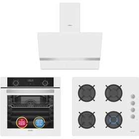 Resim Simfer 10 Fonksiyon Airfry Beyaz Ankastre Set ( Fırın + Ocak + Davlumbaz) 