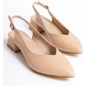 Resim Kısa Topuklu Büyük Numara Arka Açık Bayan Ayakkabı 001 