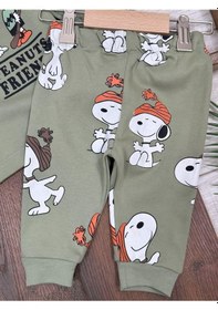 Resim Bisiklet Yaka Peanuts Baskılı Alt Üst 2'li Pijama Takımı 4bb2 Yeşil 