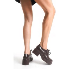 Resim Sibel Gürel K-707 Kahve Kırışık Rugan Yüksek Tabanlı Bağcıklı Loafer Ayakkabı 