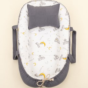 Resim Babynest ve Yastık - Çift Taraflı - Antrasit Waffle - Gri Tavşan 