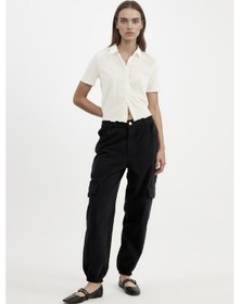 Resim Defacto Jogger Gabardin Pantolon Normal Bel Basıc Kargo Cepli B0454AX23AU Siyah 