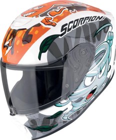 Resim Scorpion EXO-JNR Air THE4ELEMENTS Kapalı Çocuk Motosiklet Kaskı Beyaz Mavi Turuncu 