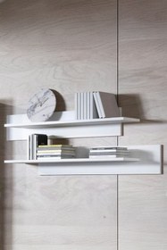 Resim ECM Duvar Rafı 2'li Set Dekoratif Modern Salon Mutfak Oturma Odası Yemek Odası Raf Mat Beyaz Raf 