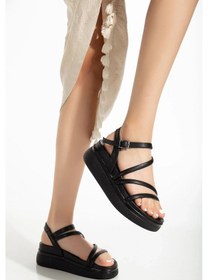 Resim İdimilla 24422-844 Siyah Dolgu Topuk Kadın Sandalet Çok Renkli 