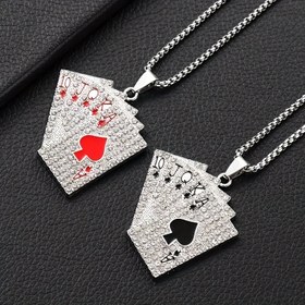 Resim 1Pc Parlayan Hip Hop Tarzı Poker Kartı Kolye Erkekler İçin - Benzersiz Bir Takı Aksesuarı 