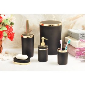 Resim Imera Akrilik Yapım Gold Çizgi Soft Banyo Takımı 5'li Yuvarlak Banyo Seti Siyah 