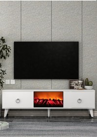 Resim Tv0054-txa150dd-1 Şömineli Tv Sehpası Beyaz - Gümüş 
