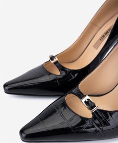 Resim Valmenti Kadın Hakiki Deri Siyah Kroko Stiletto VLM5846 