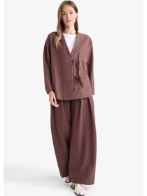 Resim Defacto Wide Leg Keten Karışımlı Pantolon F7633ax25aubn328 Kahve 